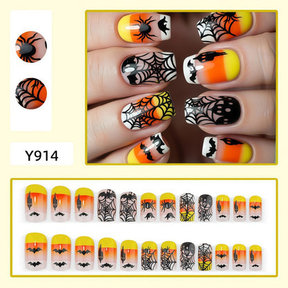 Creative Halloween-style artificial nails with spider and bat designs Acalora