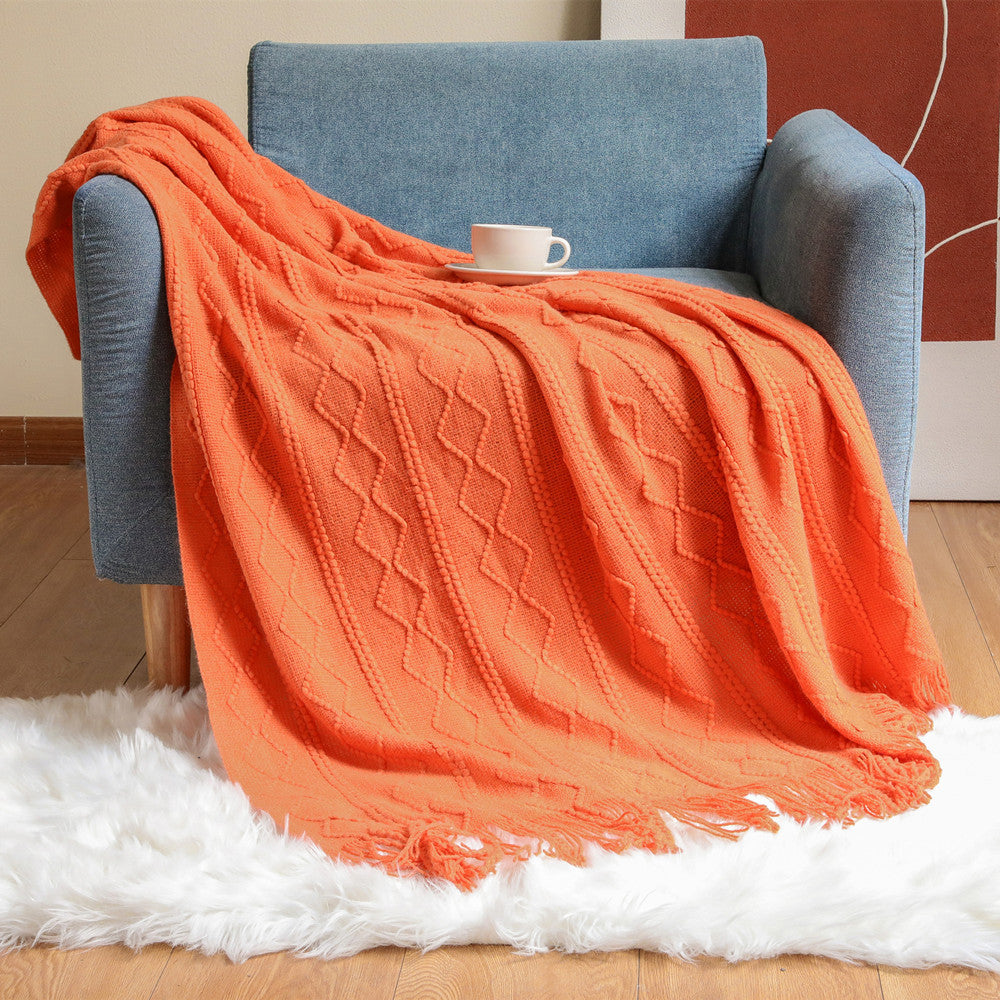 Unisex Cozy Decorative Fringe Throw Blanket
