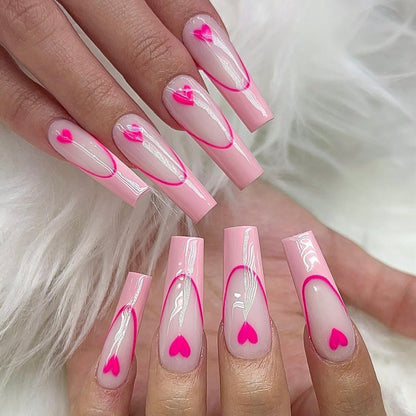 Artificial nails with romantic heart design Acalora