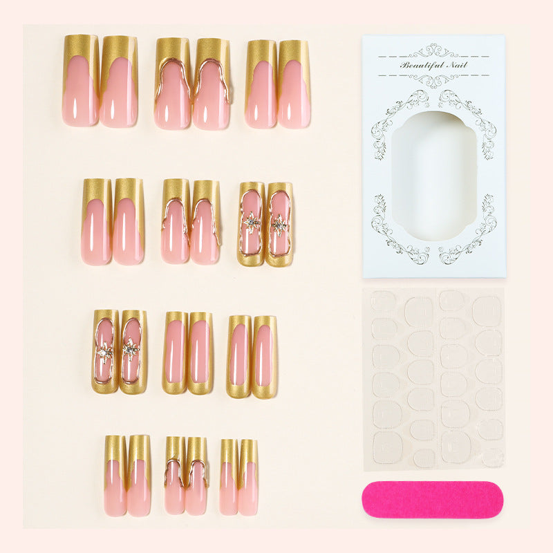 Elegant Press-On Nail Art Set with Gold Accent Design Acalora