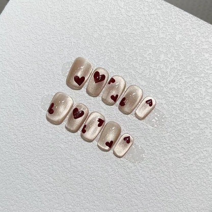 Heart-Patterned Press-On Nail Art Set Acalora