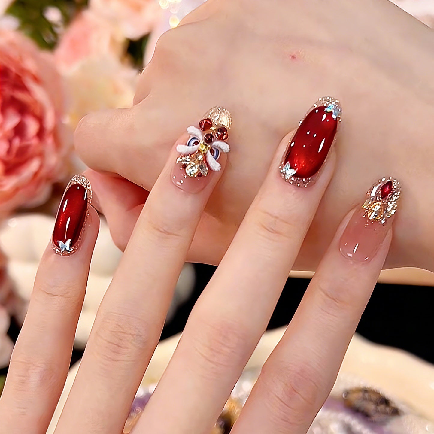 Elegant artificial nails with festive decor Acalora