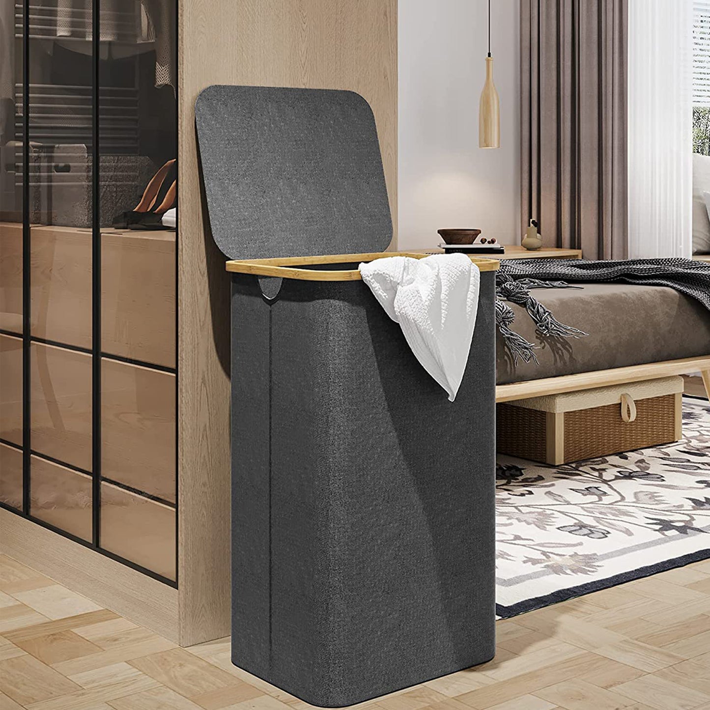 High-quality laundry basket with bamboo lid Acalora