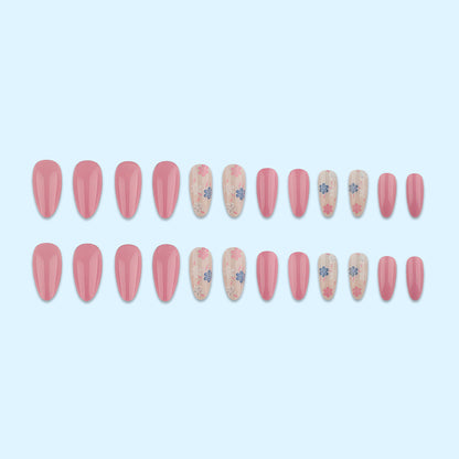 Stylish almond-shaped artificial nails with floral patterns Acalora