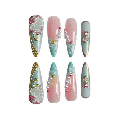 Decorative Long Stiletto Press-On Nail Art Acalora