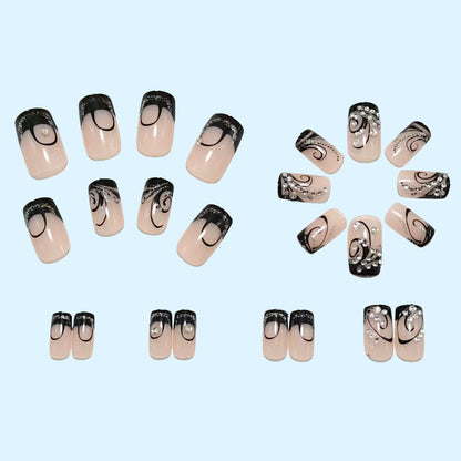 Artificial nails in elegant black-and-white design with glitter applications Acalora