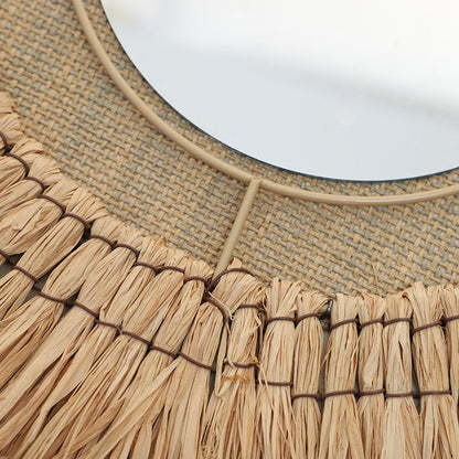 Decorative wall mirror with natural rattan frame Acalora
