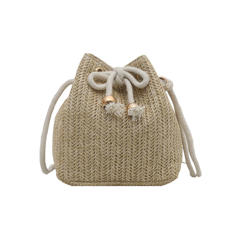 Bohemian Straw Bucket Bag Acalora