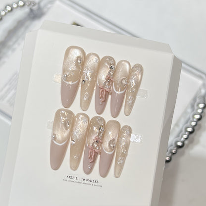 Decorative Stiletto Press-On Nail Set with Artistic Accents Acalora