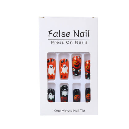 Creative Halloween Art Nails with Ghost and Pumpkin Design Acalora