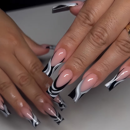 Artistic Press-On Nail Extensions with Marble Design Acalora