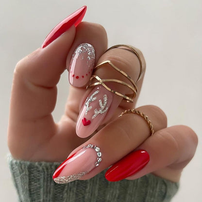 Artistic Press-On Nail Set with Heart and Glitter Accents Acalora