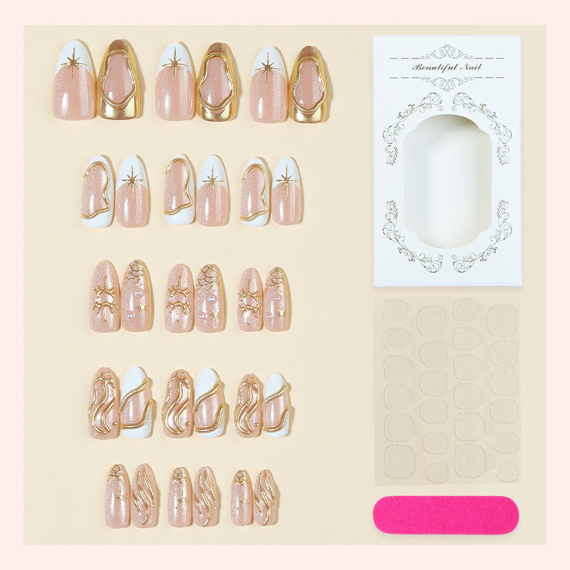 Decorative Press-On Nail Art Set with Elegant Gold Accents Acalora 1788495840
