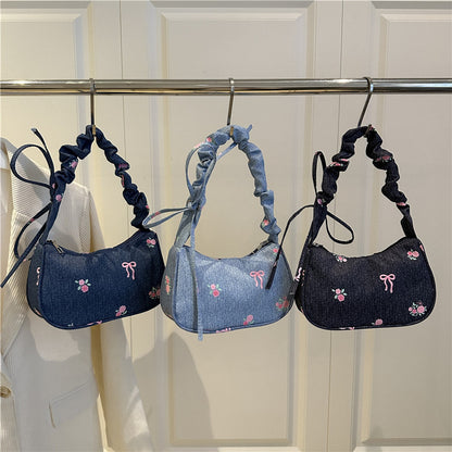 Embroidered Denim Shoulder Bag Acalora