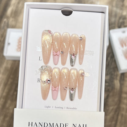 Handmade Press-On Nail Set with Decorative Accents Acalora