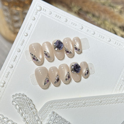 Elegant Press-On Nail Set with Gemstone Accents Acalora