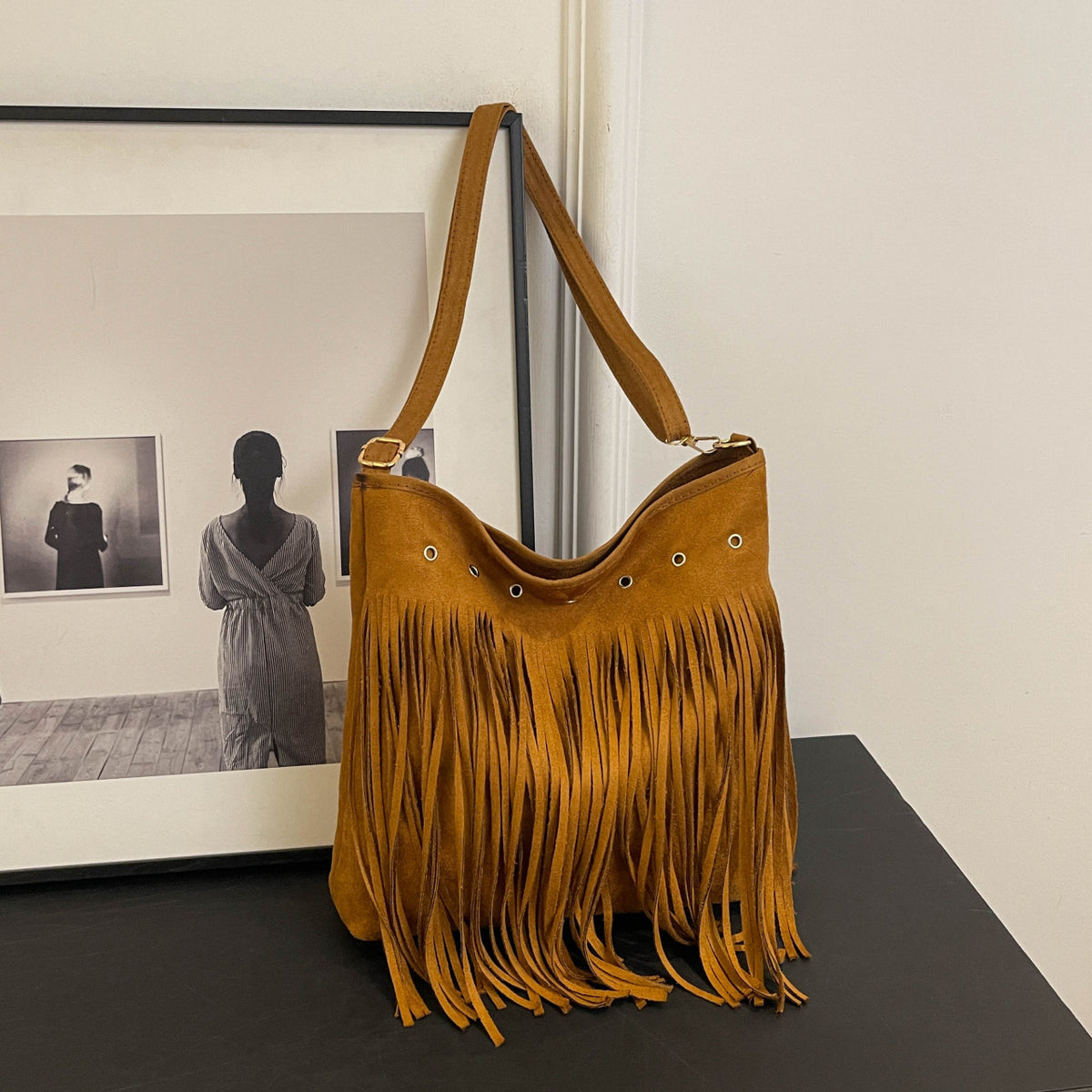 Suede Fringe Shoulder Bag Acalora
