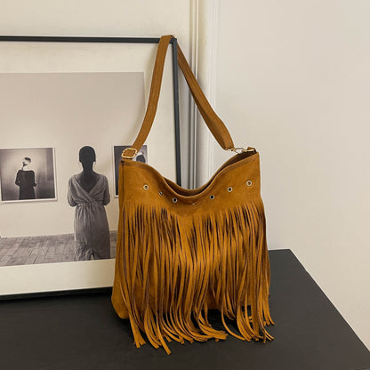 Suede Fringe Shoulder Bag Acalora