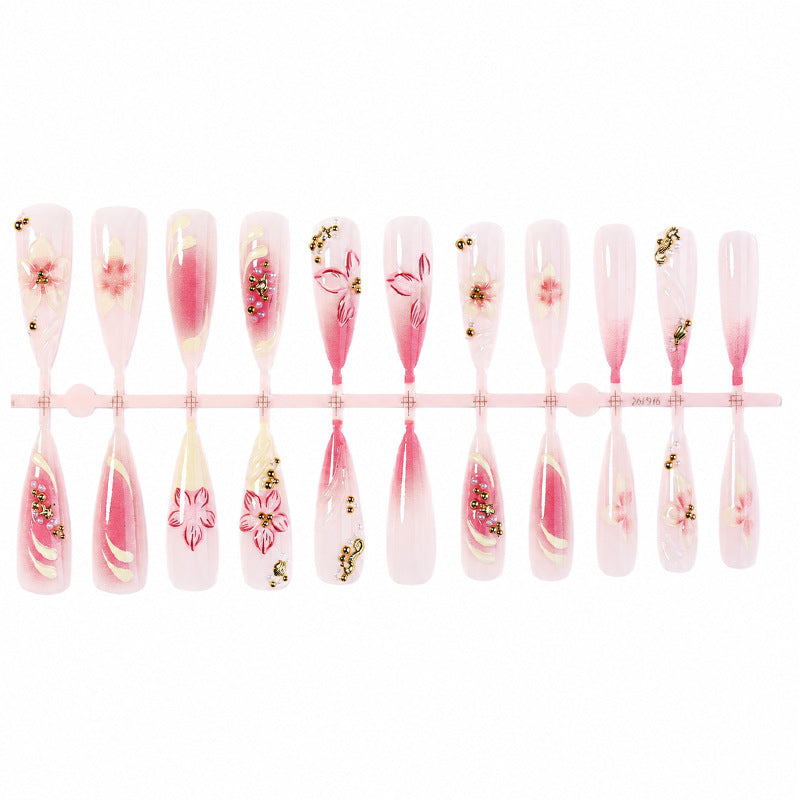 Decorative Stiletto Press-On Nail Art Set with Floral Accents Acalora