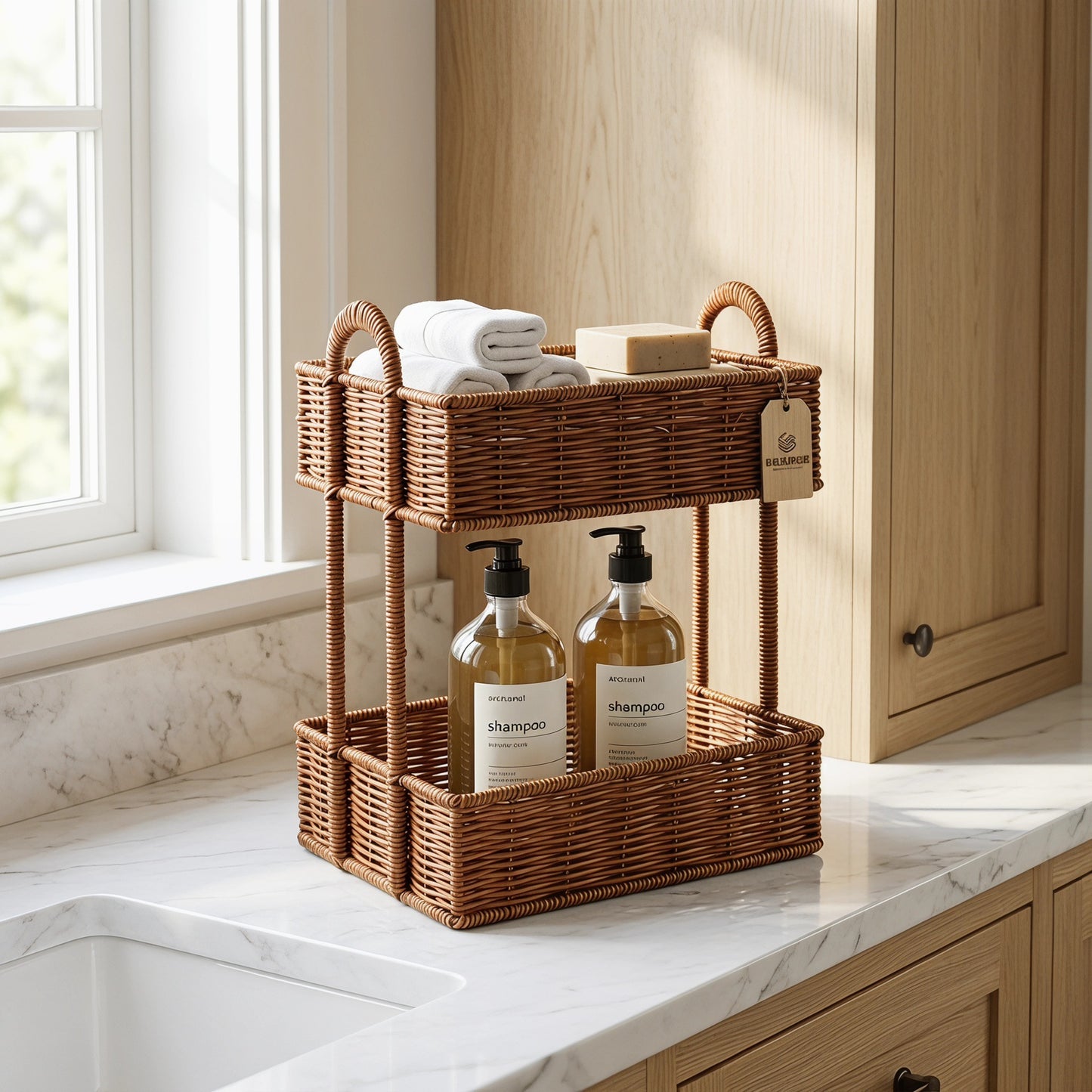Bathroom shelf entirely made of rattan Acalora