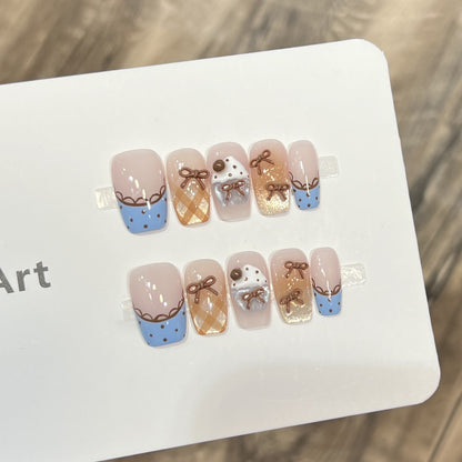 Decorative Press-On Nail Art Set with Charming Bow Accents Acalora