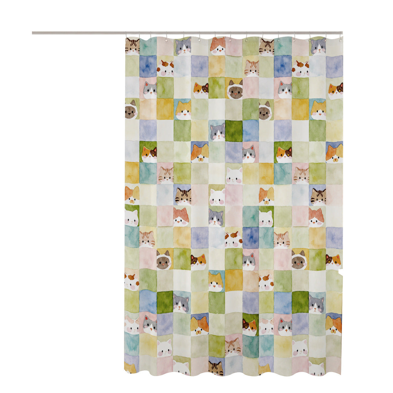 Watercolor Cat Print Shower Curtain