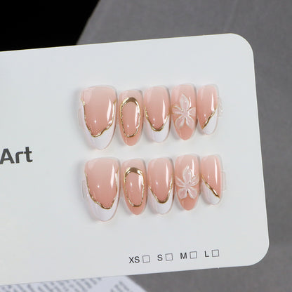 Elegant Press-On Nail Set with Gold Accents Acalora
