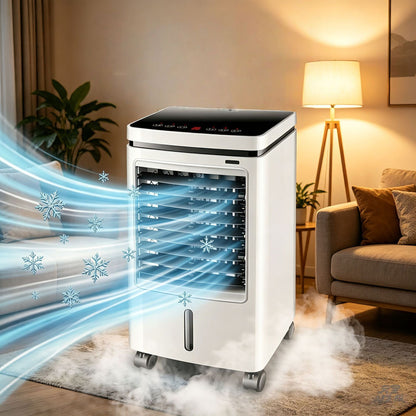 Cooling portable evaporative air cooler with dual water tanks three-speed swing louvers and caster wheels Bowlift