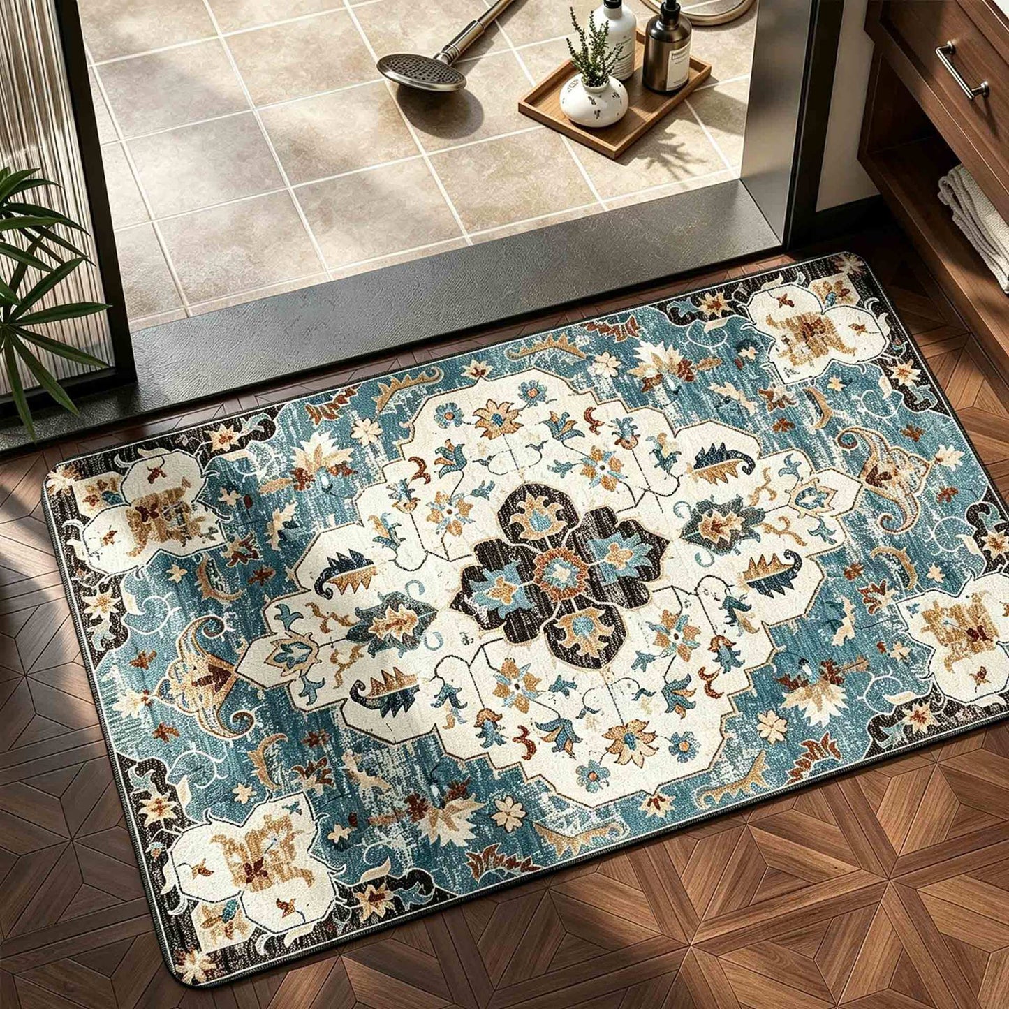 Floral Print Bath Mat Acalora