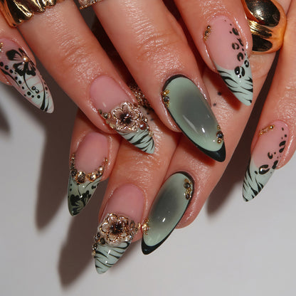 Decorative Stiletto Nail Art Tips with Floral Accents Acalora