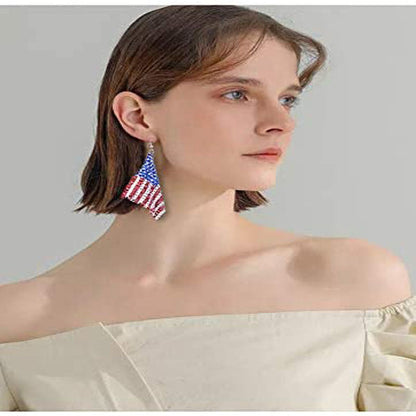 Women's long flexible rhinestone mesh earrings in American flag design with fishhook Kalsten