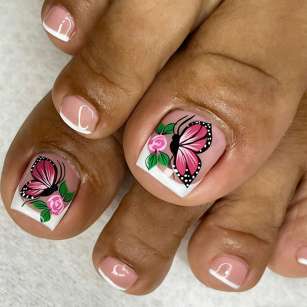 Artistic toenails with butterfly and rose designs Acalora