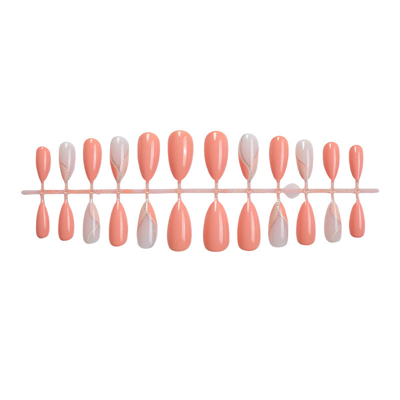 Glossy Press-On Nail Set with Artistic Marble Accents Acalora
