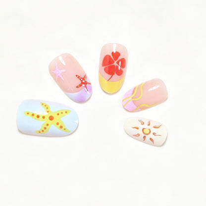 Artistic Summer-Themed Press-On Nail Art Acalora
