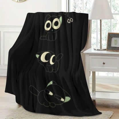 Cozy Cartoon Cat-Themed Fleece Throw Blanket
