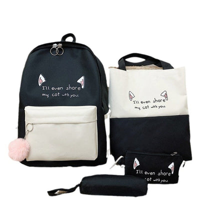 Fun-Themed Cat Print Backpack Set Acalora