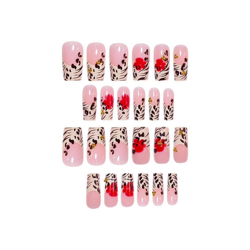 Floral and Animal Print Press-On Nail Art Acalora