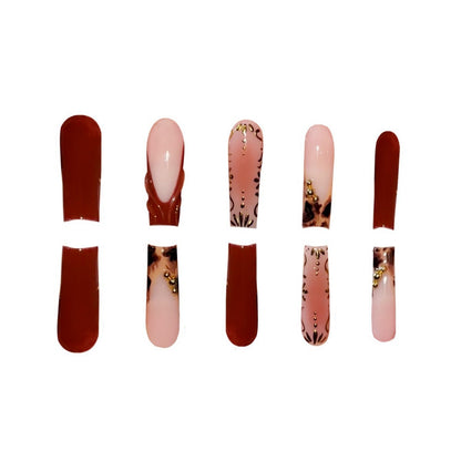 Artistic Long Press-On Nails with Elegant Gold Accents Acalora