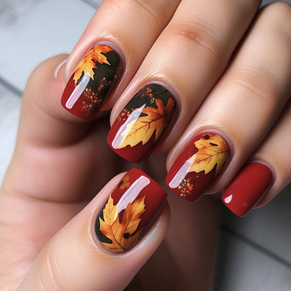Artificial nails with autumn leaf design Acalora