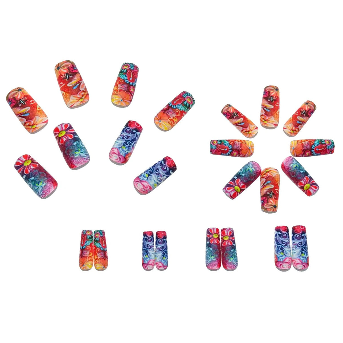 Artificial nails with luxurious 3D flowers and glitter accents Acalora