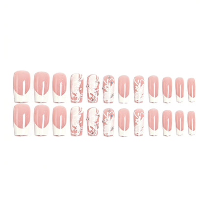 Artificial nail set with delicate flower and glitter decoration Acalora