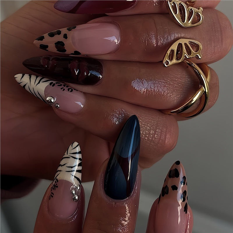 Artistic Stiletto Press-On Nail Art Set with Unique Patterns Acalora