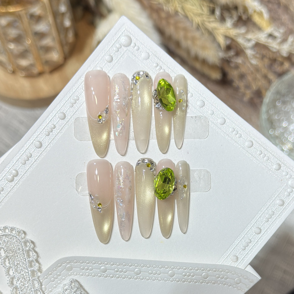 Chic Decorative Stiletto Press-On Nails with Gemstone Accents Acalora