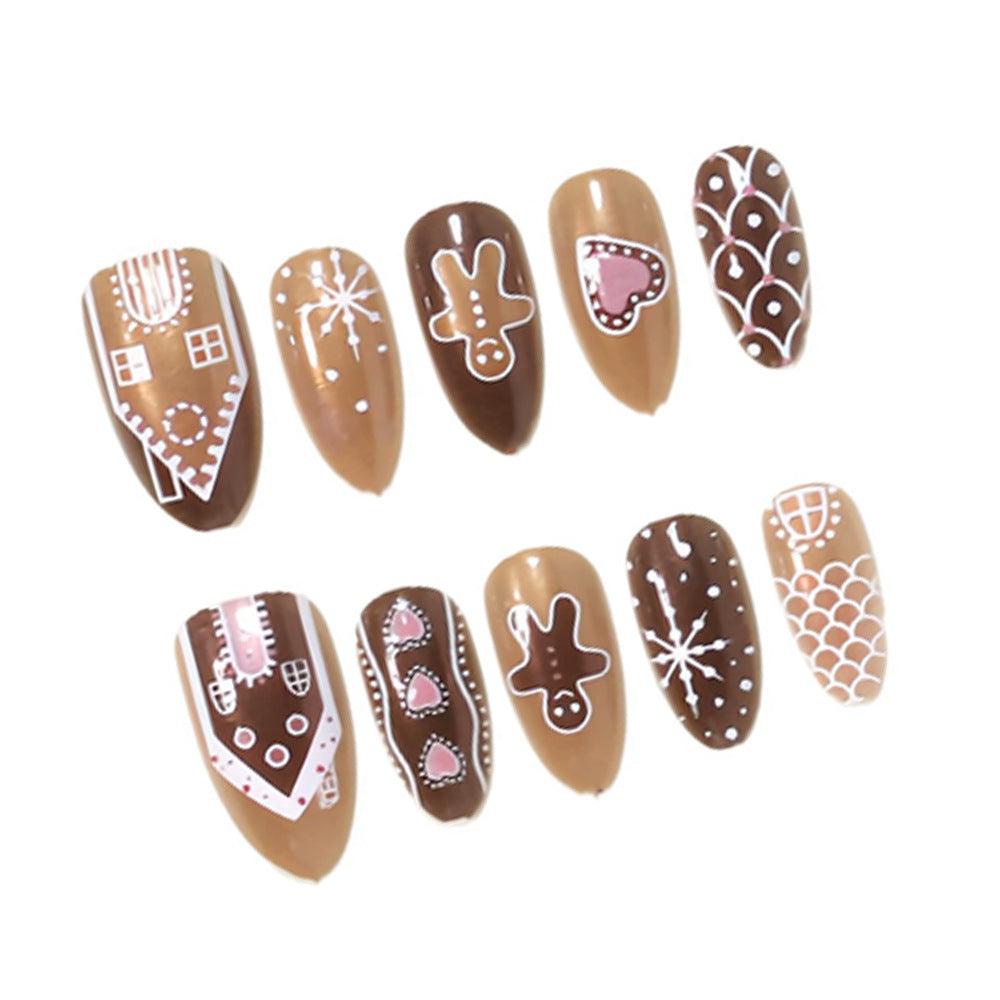 Gingerbread-Themed Holiday Press-On Nail Art Set Acalora