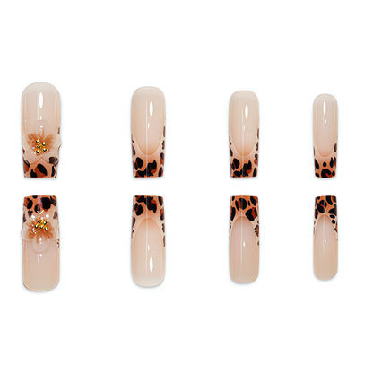 Premium Decorative Press-On Nail Art with Leopard Print Accents Acalora
