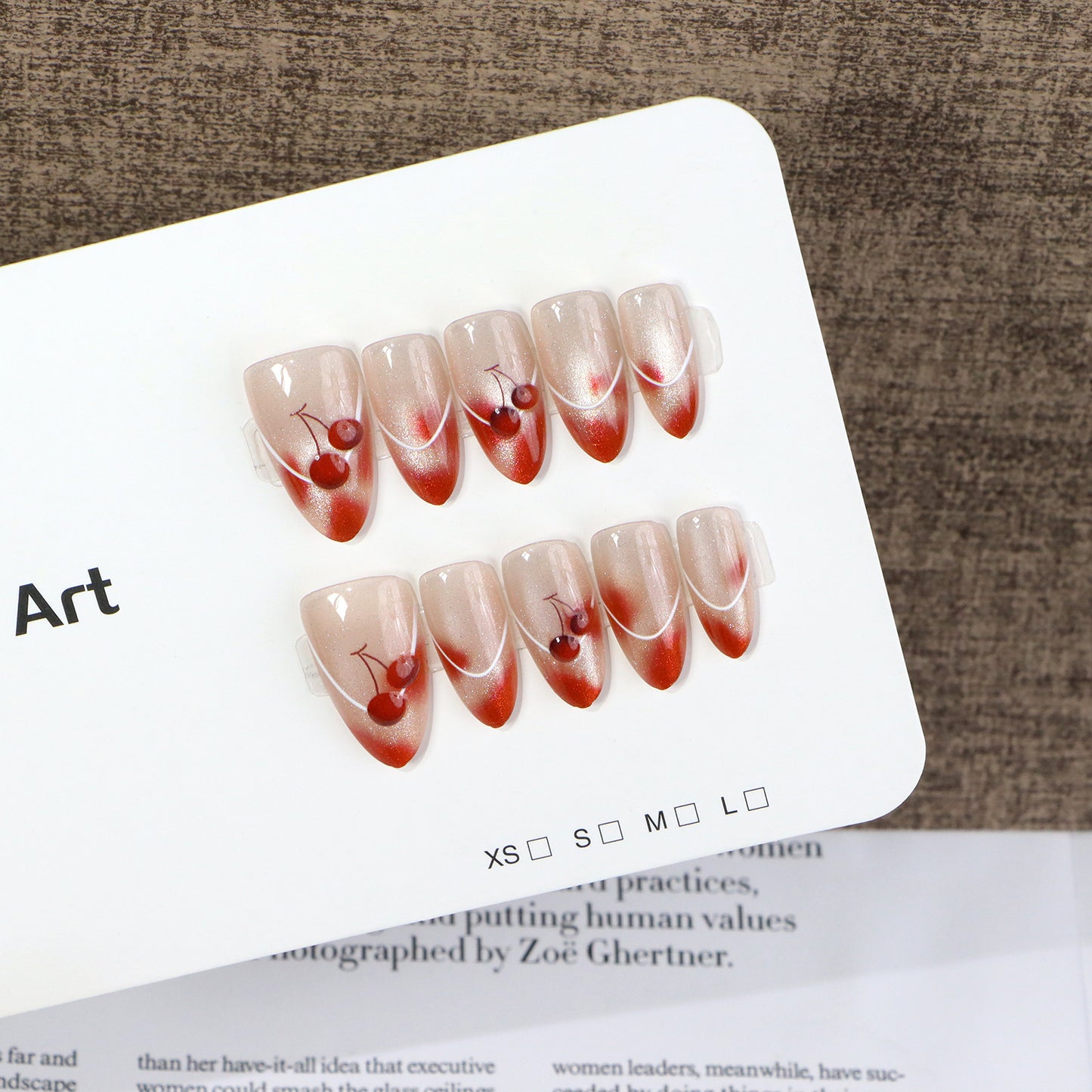 Artistic Cherry-Embellished Press-On Nail Art Set Acalora