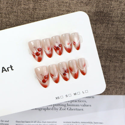 Artistic Cherry-Embellished Press-On Nail Art Set Acalora