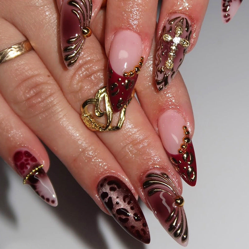 Artistic Stiletto Press-On Nail Set with Ladybug Motif Acalora