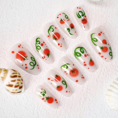 Themed Press-On Nail Art with Tomato Design Acalora
