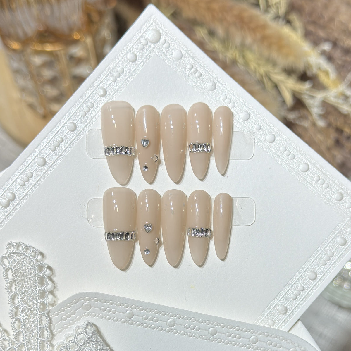 Elegant Stiletto Press-On Nail Set with Diamond Accents Acalora
